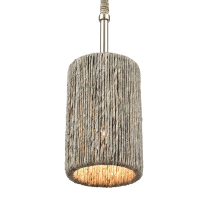 Atlas Lighting Abaca 5in 1-Light Mini Pendant | Transitional Polished Nickel and Gray Rope | Kitchen Island & Dining Room | Model CL11524-NK