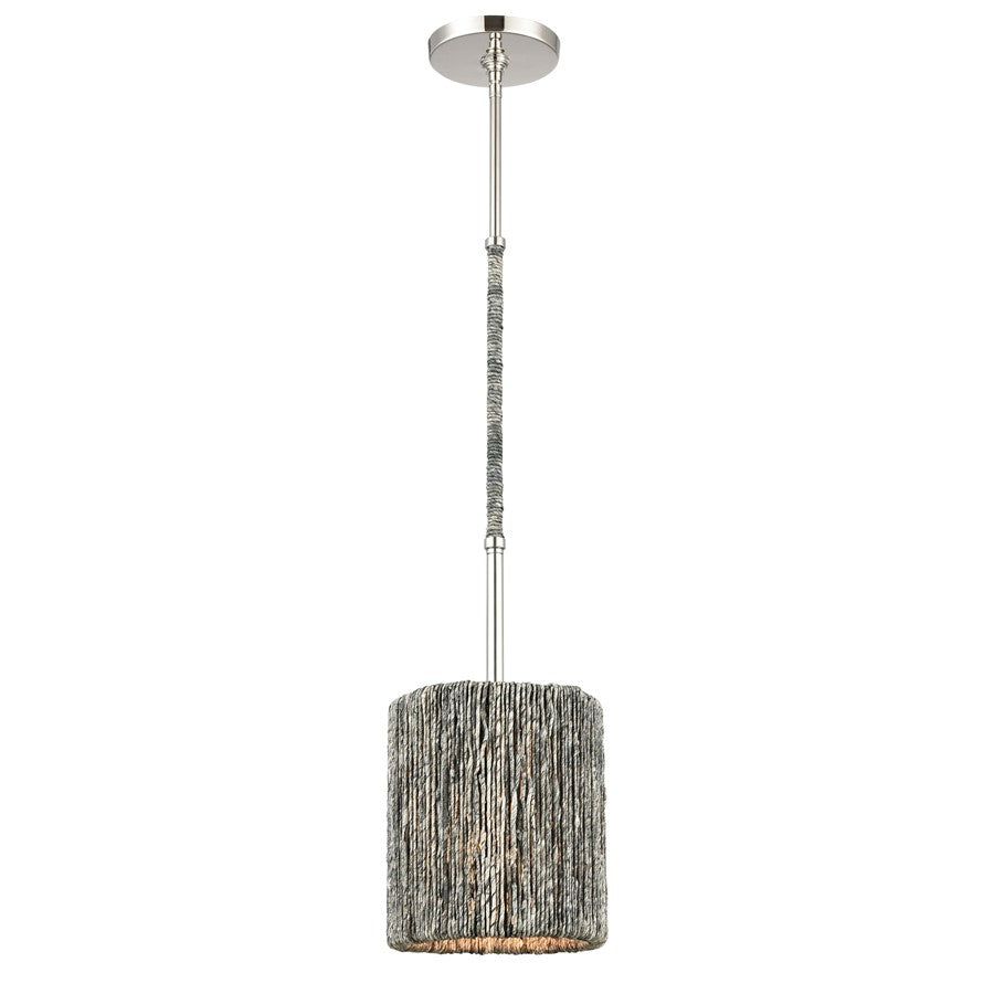 Atlas Lighting Abaca 8in 1-Light Mini Pendant | Transitional Polished Nickel and Gray Rope | Kitchen Island & Dining Room | Model CL11525-NK
