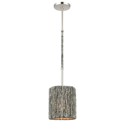 Atlas Lighting Abaca 8in 1-Light Mini Pendant | Transitional Polished Nickel and Gray Rope | Kitchen Island & Dining Room | Model CL11525-NK