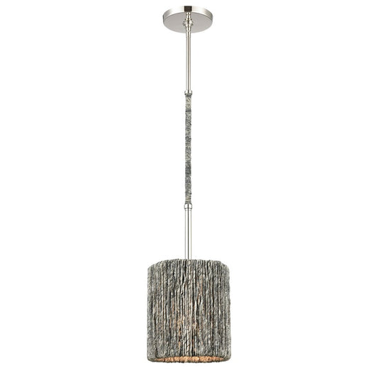 Atlas Lighting Abaca 8in 1-Light Mini Pendant | Transitional Polished Nickel and Gray Rope | Kitchen Island & Dining Room | Model CL11525-NK