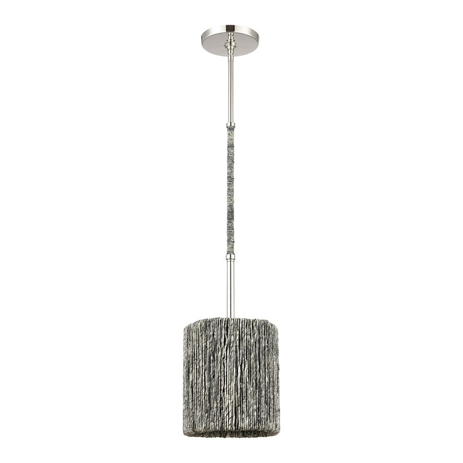 Atlas Lighting Abaca 8in 1-Light Mini Pendant | Transitional Polished Nickel and Gray Rope | Kitchen Island & Dining Room | Model CL11525-NK