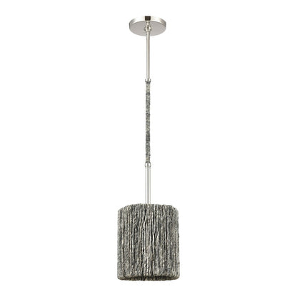 Atlas Lighting Abaca 8in 1-Light Mini Pendant | Transitional Polished Nickel and Gray Rope | Kitchen Island & Dining Room | Model CL11525-NK