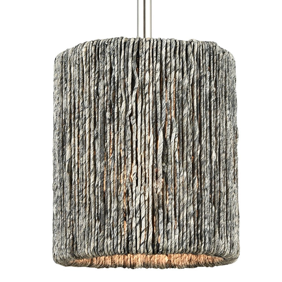 Atlas Lighting Abaca 8in 1-Light Mini Pendant | Transitional Polished Nickel and Gray Rope | Kitchen Island & Dining Room | Model CL11525-NK