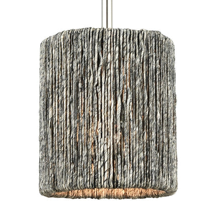 Atlas Lighting Abaca 8in 1-Light Mini Pendant | Transitional Polished Nickel and Gray Rope | Kitchen Island & Dining Room | Model CL11525-NK