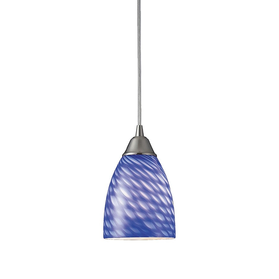 Atlas Lighting Arco Baleno 5in 1-Light Pendant | Modern Satin Nickel and Blue Glass | Kitchen Island & Dining Room | 5 x 5 x 8 in | Model CL11528-BL