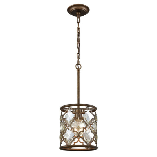 Atlas Lighting Armand 8in 1-Light Mini Pendant | Traditional Weathered Bronze and Clear Crystal | Dining Room & Entryway | Model CL11529-BZ