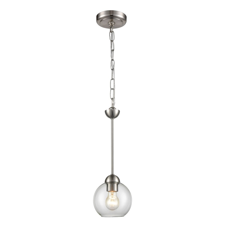 Atlas Lighting Astoria 6in 1-Light Mini Pendant | Transitional Brushed Nickel and Clear Glass | Kitchen Island & Dining Room | Model CL11532-NK