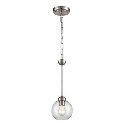 Atlas Lighting Astoria 6in 1-Light Mini Pendant | Transitional Brushed Nickel and Clear Glass | Kitchen Island & Dining Room | Model CL11532-NK