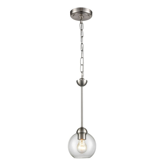 Atlas Lighting Astoria 6in 1-Light Mini Pendant | Transitional Brushed Nickel and Clear Glass | Kitchen Island & Dining Room | Model CL11532-NK