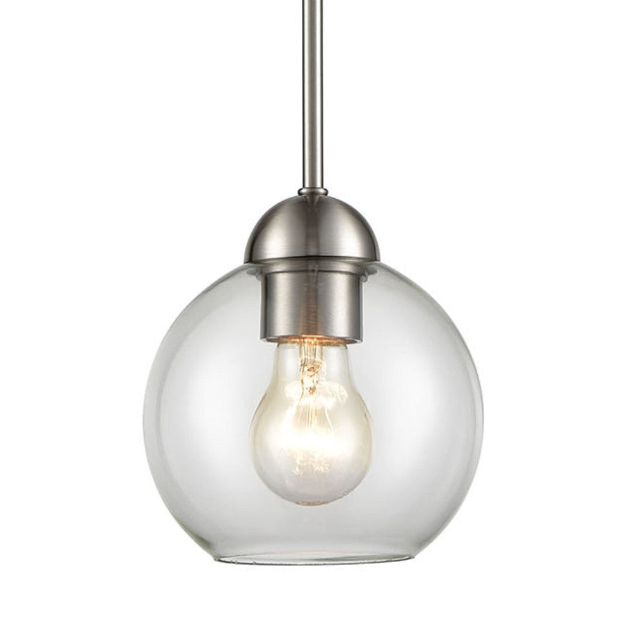 Atlas Lighting Astoria 6in 1-Light Mini Pendant | Transitional Brushed Nickel and Clear Glass | Kitchen Island & Dining Room | Model CL11532-NK