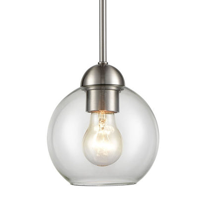 Atlas Lighting Astoria 6in 1-Light Mini Pendant | Transitional Brushed Nickel and Clear Glass | Kitchen Island & Dining Room | Model CL11532-NK