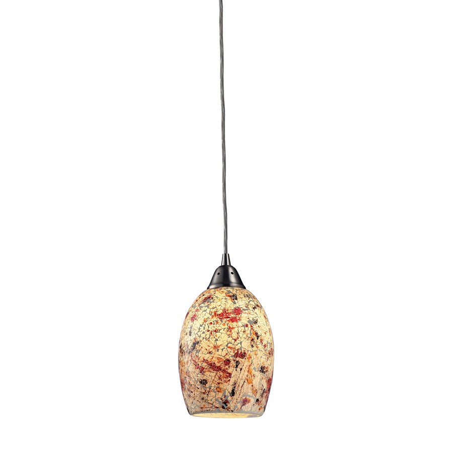 Atlas Lighting Avalon 5in 1-Light Pendant | Transitional Satin Nickel and Multicolor Crackle Glass | Kitchen Island & Dining Room | Model CL11533-WH