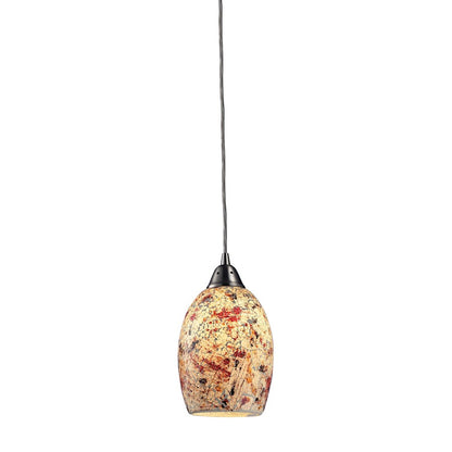 Atlas Lighting Avalon 5in 1-Light Pendant | Transitional Satin Nickel and Multicolor Crackle Glass | Kitchen Island & Dining Room | Model CL11533-WH