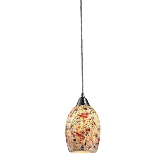 Atlas Lighting Avalon 5in 1-Light Pendant | Transitional Satin Nickel and Multicolor Crackle Glass | Kitchen Island & Dining Room | Model CL11533-WH