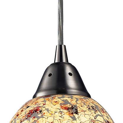 Atlas Lighting Avalon 5in 1-Light Pendant | Transitional Satin Nickel and Multicolor Crackle Glass | Kitchen Island & Dining Room | Model CL11533-WH