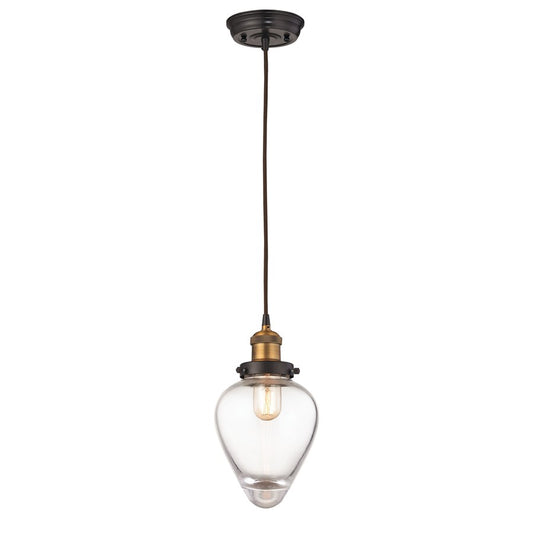 Atlas Lighting Bartram 7in 1-Light Pendant | Modern Antique Brass and Clear Glass | Kitchen Island & Dining Room | 7 x 7 x 12 in | Model CL11534-BS