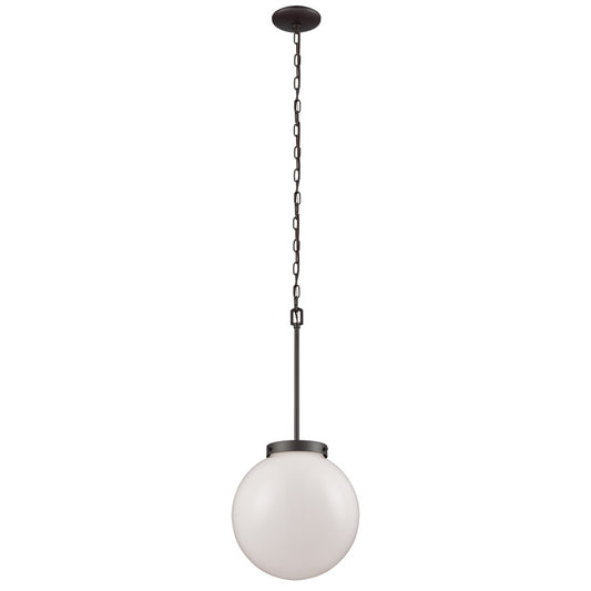 Atlas Lighting Beckett 12in 1-Light Mini Pendant | Modern Oil Rubbed Bronze and White Frosted Glass | Kitchen Island & Dining | Model CL11535-BZ1