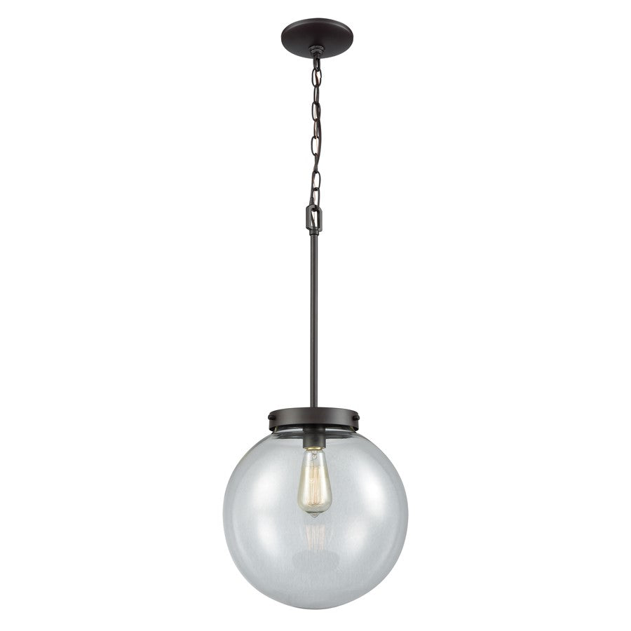 Atlas Lighting Beckett 12in 1-Light Mini Pendant | Modern Oil Rubbed Bronze and Clear Glass | Kitchen Island & Dining Room | Model CL11535-BZ2