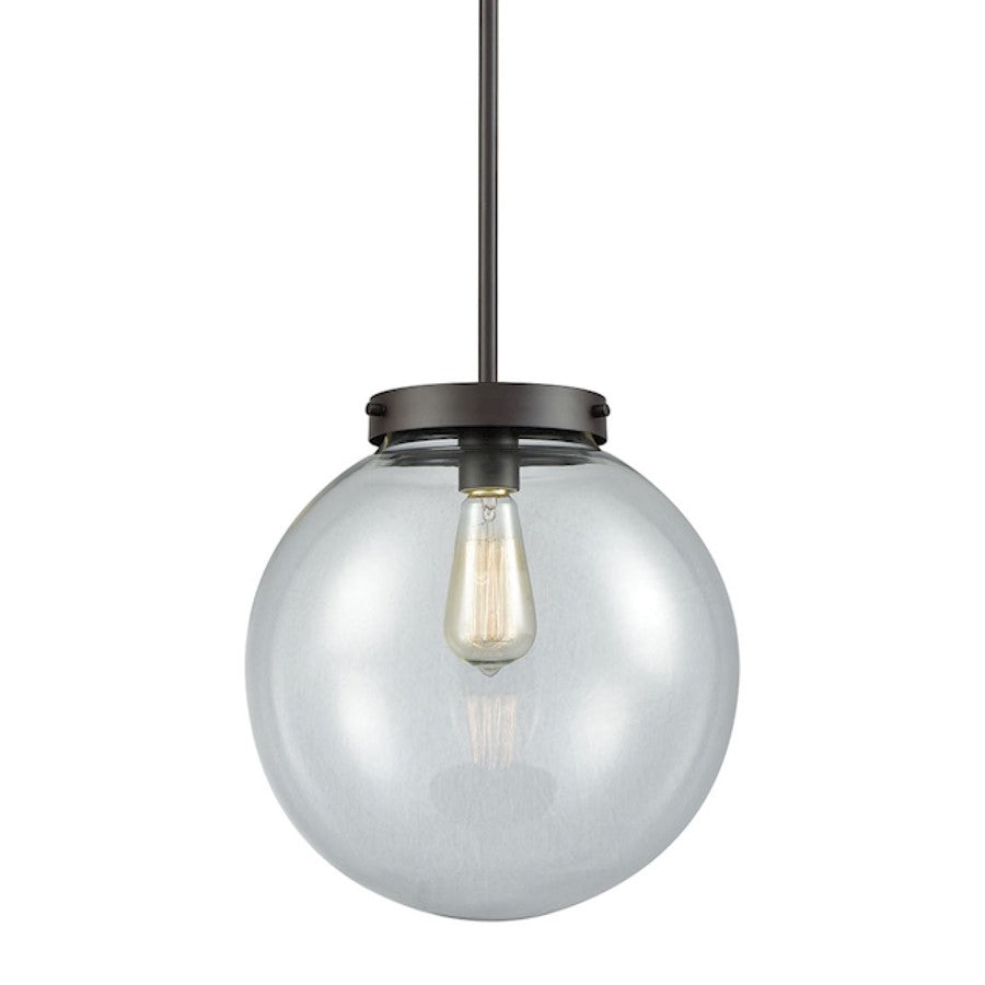 Atlas Lighting Beckett 12in 1-Light Mini Pendant | Modern Oil Rubbed Bronze and Clear Glass | Kitchen Island & Dining Room | Model CL11535-BZ2