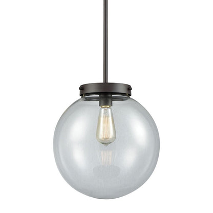 Atlas Lighting Beckett 12in 1-Light Mini Pendant | Modern Oil Rubbed Bronze and Clear Glass | Kitchen Island & Dining Room | Model CL11535-BZ2