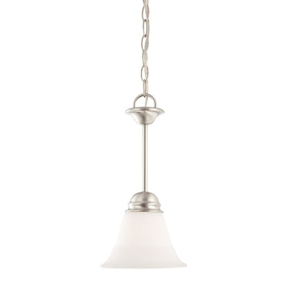 Atlas Lighting Bella 7in 1-Light Mini Pendant | Traditional Brushed Nickel and White Frosted Glass | Kitchen Island & Dining Room | Model CL11538-NK