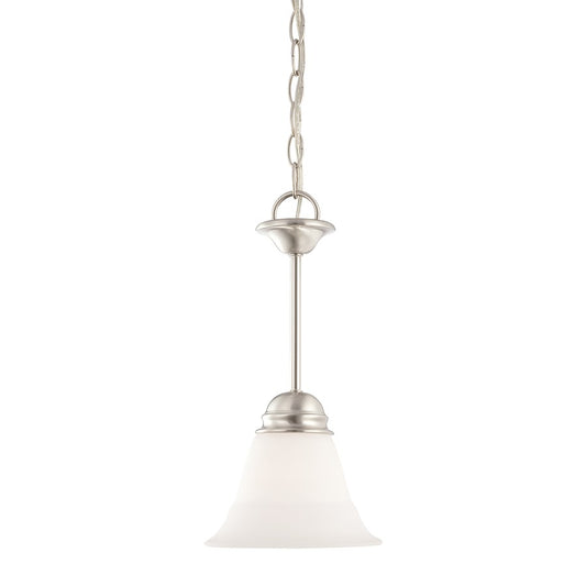 Atlas Lighting Bella 7in 1-Light Mini Pendant | Traditional Brushed Nickel and White Frosted Glass | Kitchen Island & Dining Room | Model CL11538-NK
