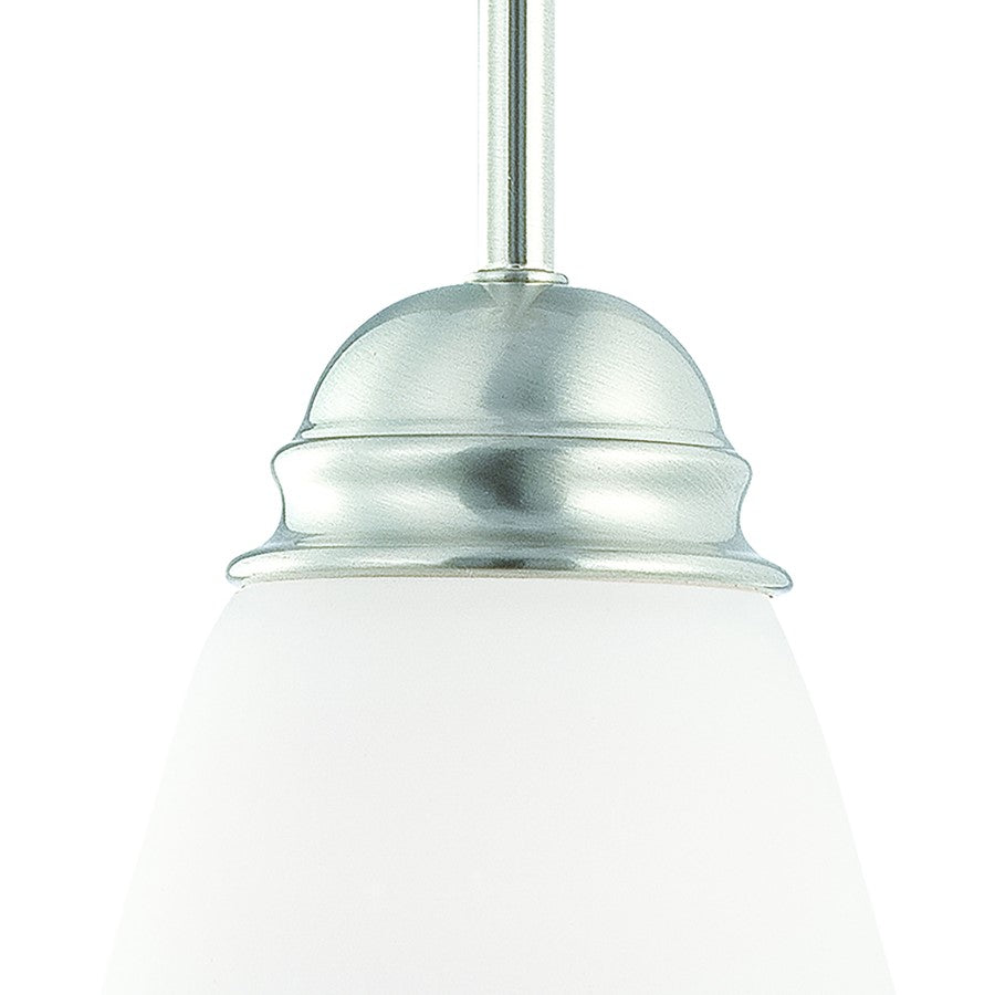 Atlas Lighting Bella 7in 1-Light Mini Pendant | Traditional Brushed Nickel and White Frosted Glass | Kitchen Island & Dining Room | Model CL11538-NK