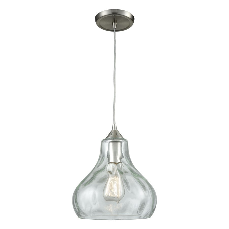 Atlas Lighting Belmont 10in 1-Light Mini Pendant | Modern Satin Nickel and Clear Water Glass | Kitchen Island & Dining Room | Model CL11539-NK