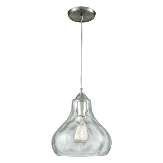 Atlas Lighting Belmont 10in 1-Light Mini Pendant | Modern Satin Nickel and Clear Water Glass | Kitchen Island & Dining Room | Model CL11539-NK