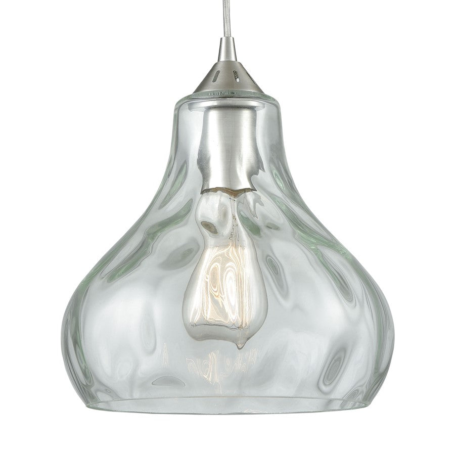 Atlas Lighting Belmont 10in 1-Light Mini Pendant | Modern Satin Nickel and Clear Water Glass | Kitchen Island & Dining Room | Model CL11539-NK