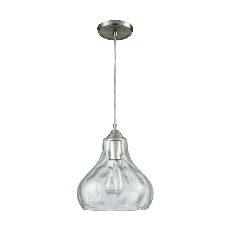 Atlas Lighting Belmont 10in 1-Light Mini Pendant | Modern Satin Nickel and Clear Water Glass | Kitchen Island & Dining Room | Model CL11539-NK