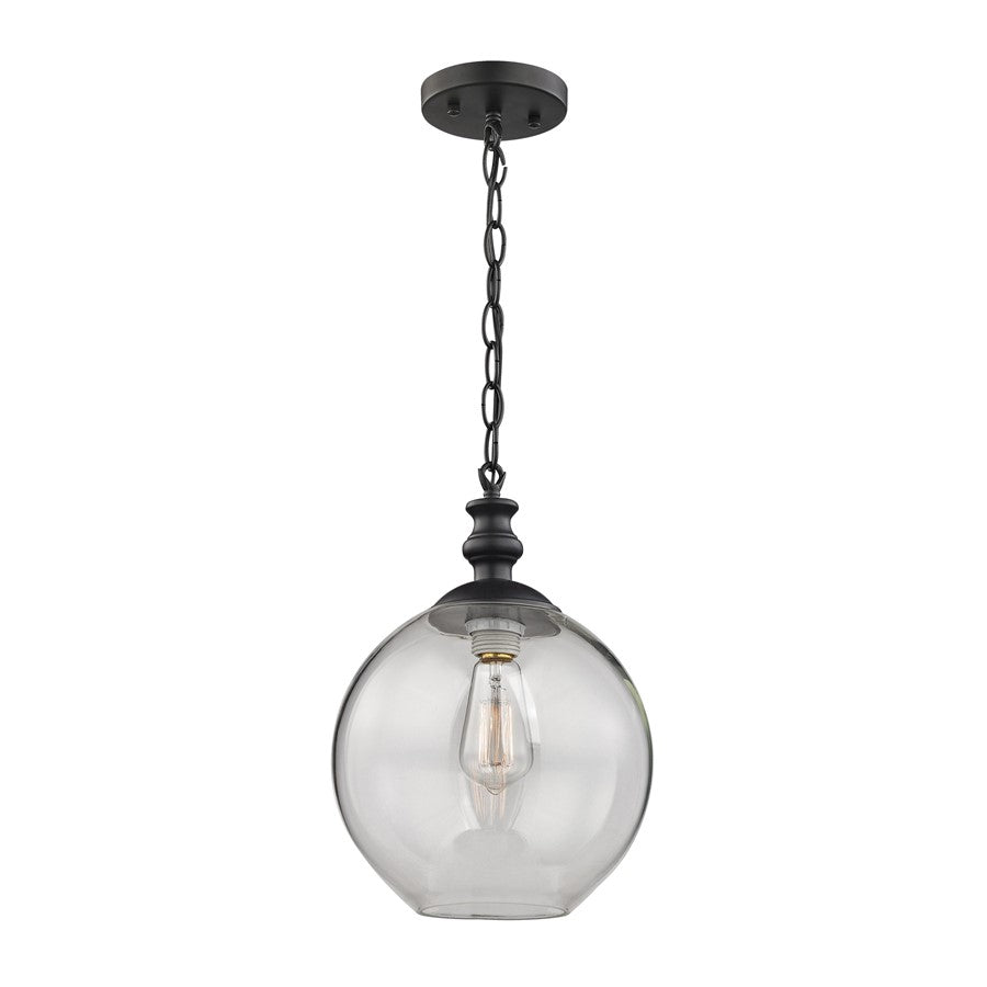 Atlas Lighting Bergen 10in 1-Light Mini Pendant | Modern Matte Black and Clear Glass | Kitchen Island & Dining Room | Model CL11540-BK