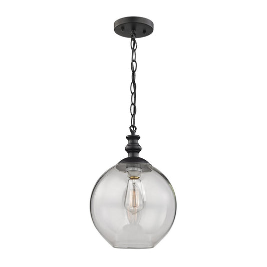 Atlas Lighting Bergen 10in 1-Light Mini Pendant | Modern Matte Black and Clear Glass | Kitchen Island & Dining Room | Model CL11540-BK