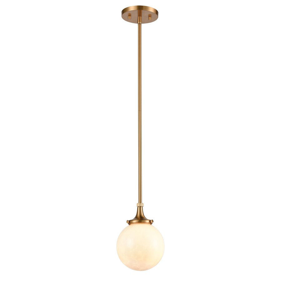 Atlas Lighting Beverly Hills 6in 1-Light Mini Pendant | Retro Satin Brass and White Frosted Glass | Kitchen Island & Dining Room | Model CL11541-BS