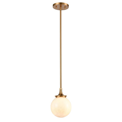 Atlas Lighting Beverly Hills 6in 1-Light Mini Pendant | Retro Satin Brass and White Frosted Glass | Kitchen Island & Dining Room | Model CL11541-BS