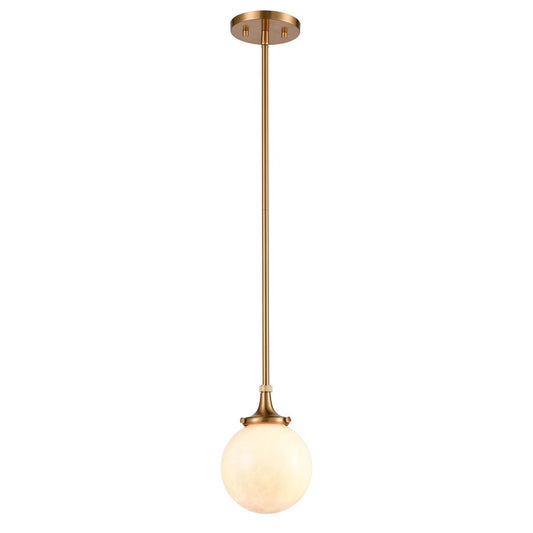Atlas Lighting Beverly Hills 6in 1-Light Mini Pendant | Retro Satin Brass and White Frosted Glass | Kitchen Island & Dining Room | Model CL11541-BS