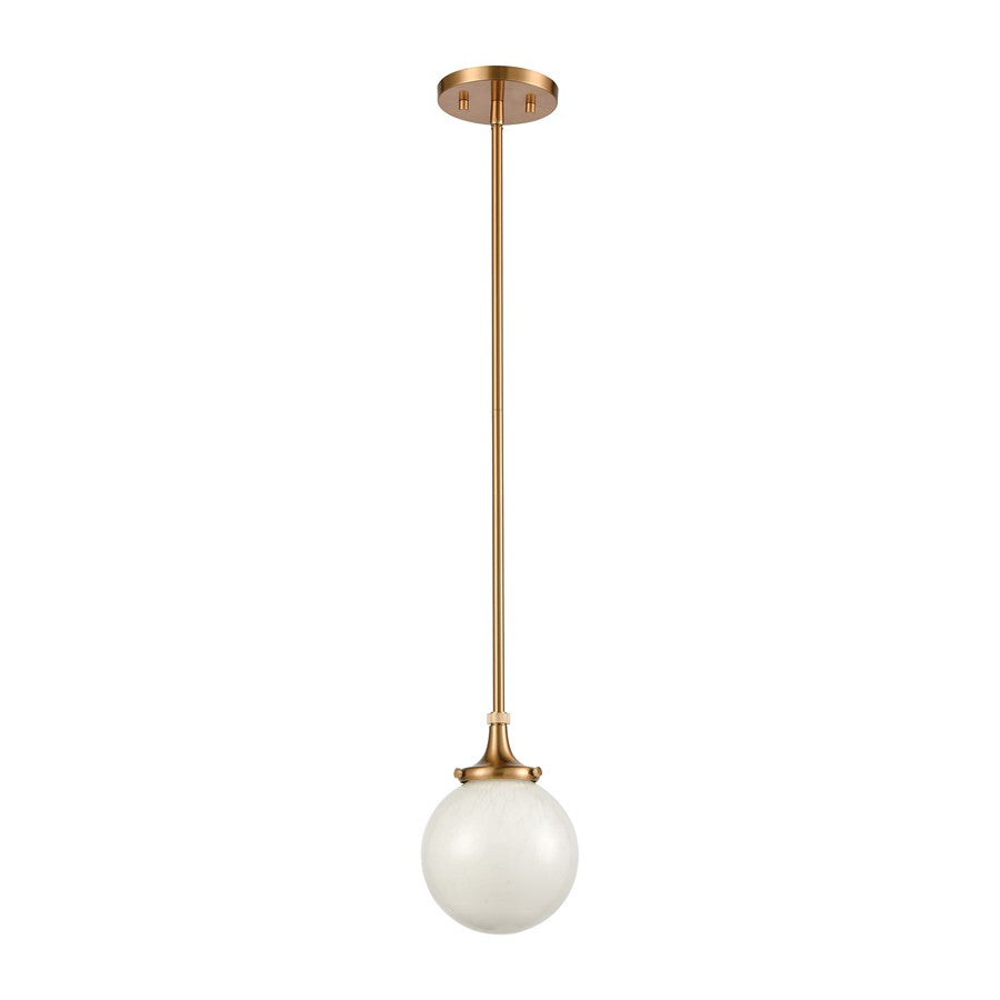 Atlas Lighting Beverly Hills 6in 1-Light Mini Pendant | Retro Satin Brass and White Frosted Glass | Kitchen Island & Dining Room | Model CL11541-BS