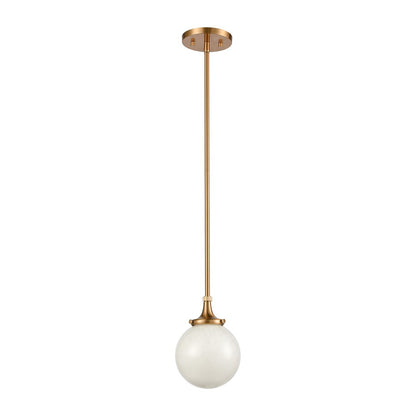 Atlas Lighting Beverly Hills 6in 1-Light Mini Pendant | Retro Satin Brass and White Frosted Glass | Kitchen Island & Dining Room | Model CL11541-BS
