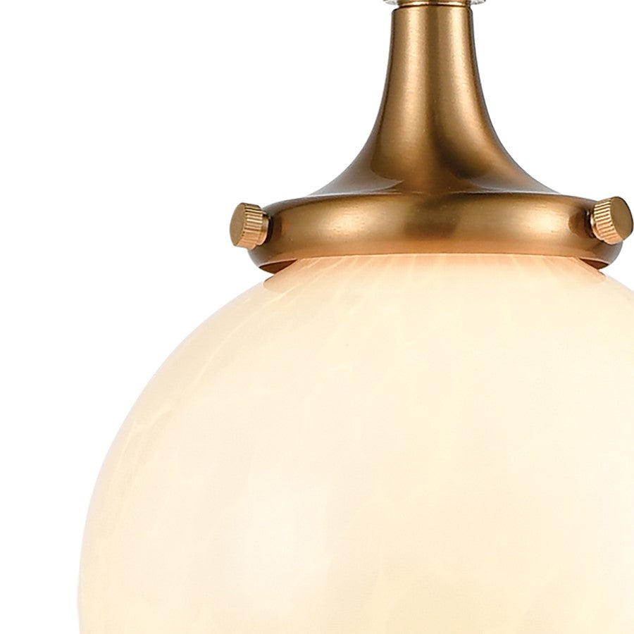 Atlas Lighting Beverly Hills 6in 1-Light Mini Pendant | Retro Satin Brass and White Frosted Glass | Kitchen Island & Dining Room | Model CL11541-BS