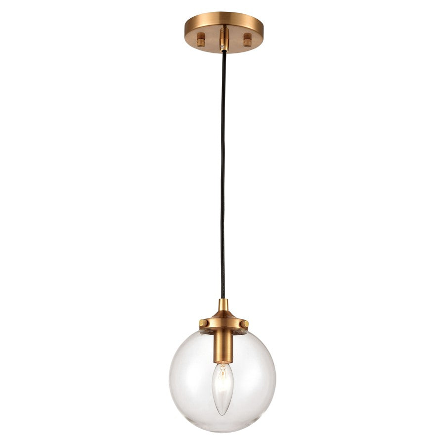 Atlas Lighting Boudreaux 6in 1-Light Mini Pendant | Mid-Century Matte Black and Antique Gold with Clear Glass | Kitchen Island | Model CL11543-GD