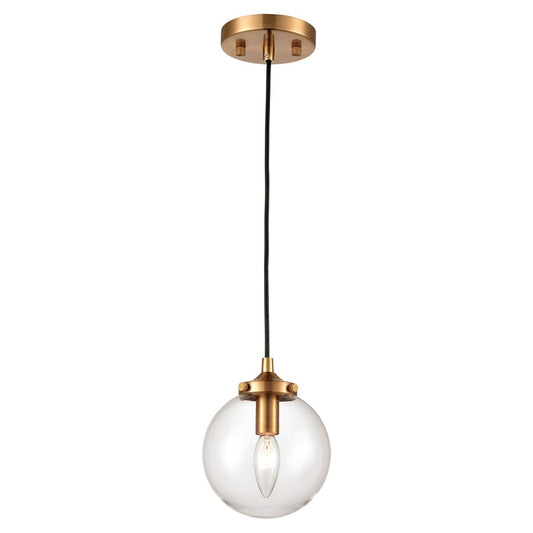 Atlas Lighting Boudreaux 6in 1-Light Mini Pendant | Mid-Century Matte Black and Antique Gold with Clear Glass | Kitchen Island | Model CL11543-GD