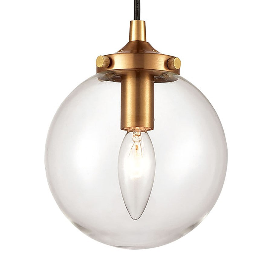 Atlas Lighting Boudreaux 6in 1-Light Mini Pendant | Mid-Century Matte Black and Antique Gold with Clear Glass | Kitchen Island | Model CL11543-GD
