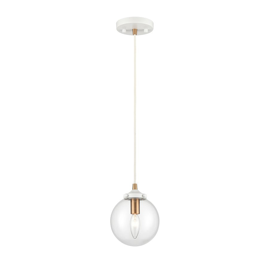 Atlas Lighting Boudreaux 6in 1-Light Mini Pendant | Mid-Century Matte White and Satin Brass with Clear Glass | Kitchen Island | Model CL11543-WH