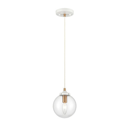 Atlas Lighting Boudreaux 6in 1-Light Mini Pendant | Mid-Century Matte White and Satin Brass with Clear Glass | Kitchen Island | Model CL11543-WH