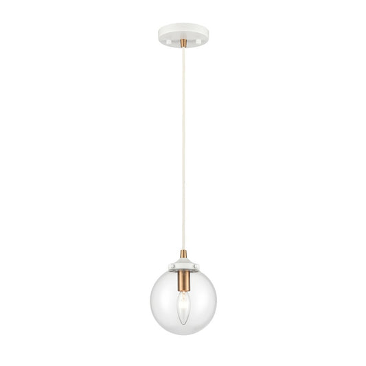 Atlas Lighting Boudreaux 6in 1-Light Mini Pendant | Mid-Century Matte White and Satin Brass with Clear Glass | Kitchen Island | Model CL11543-WH