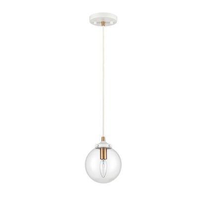 Atlas Lighting Boudreaux 6in 1-Light Mini Pendant | Mid-Century Matte White and Satin Brass with Clear Glass | Kitchen Island | Model CL11543-WH
