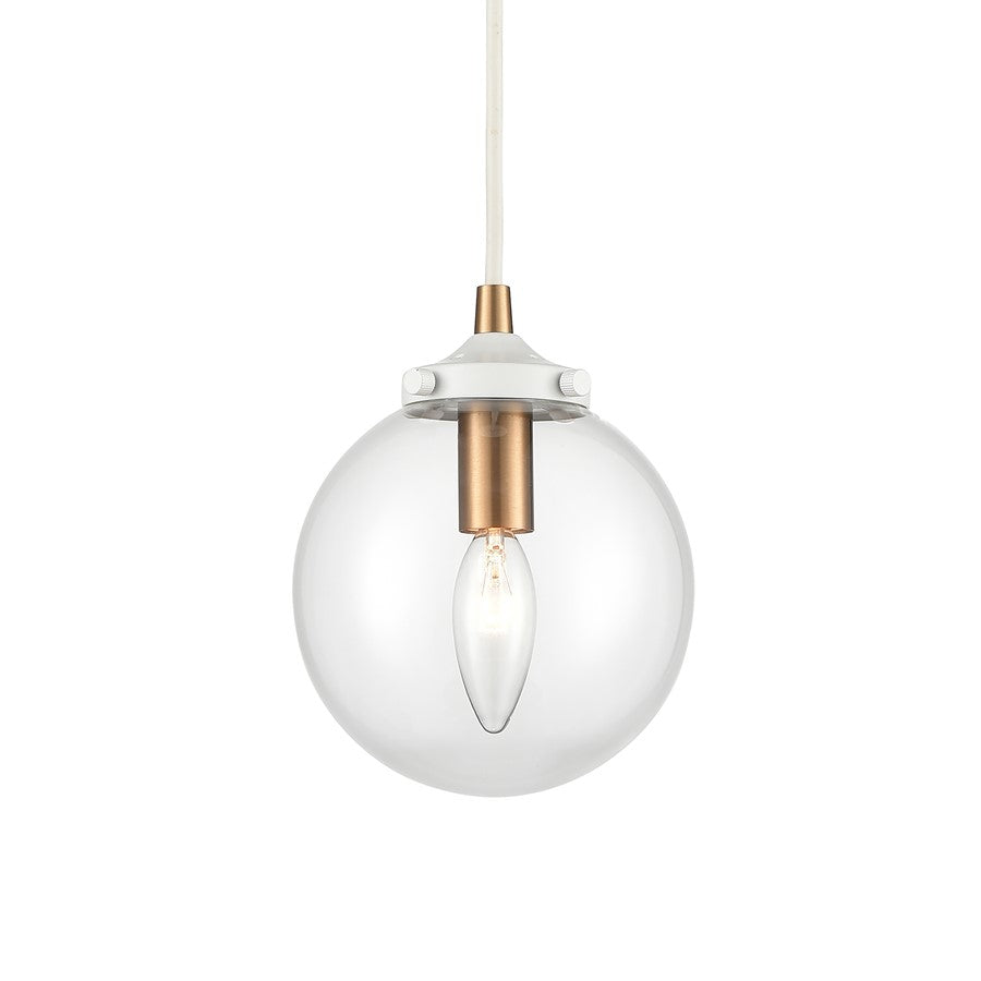 Atlas Lighting Boudreaux 6in 1-Light Mini Pendant | Mid-Century Matte White and Satin Brass with Clear Glass | Kitchen Island | Model CL11543-WH