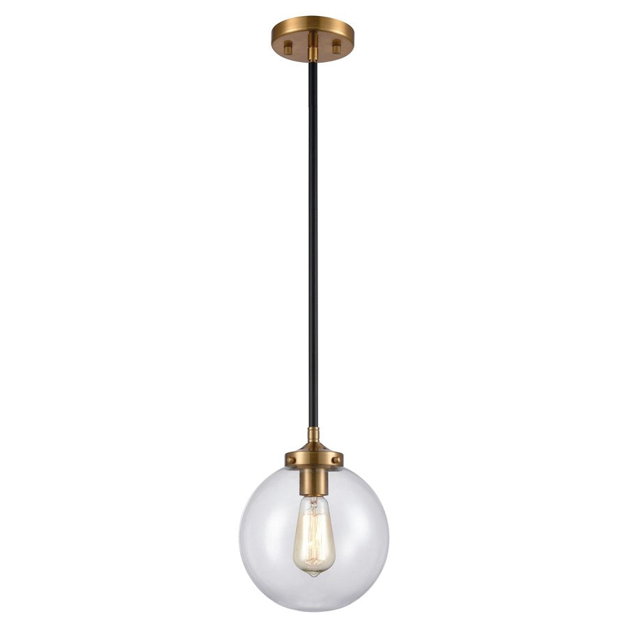 Atlas Lighting Boudreaux 8in 1-Light Mini Pendant | Midcentury Antique Gold and Matte Black with Clear Glass | Kitchen Island | Model CL11544-GD