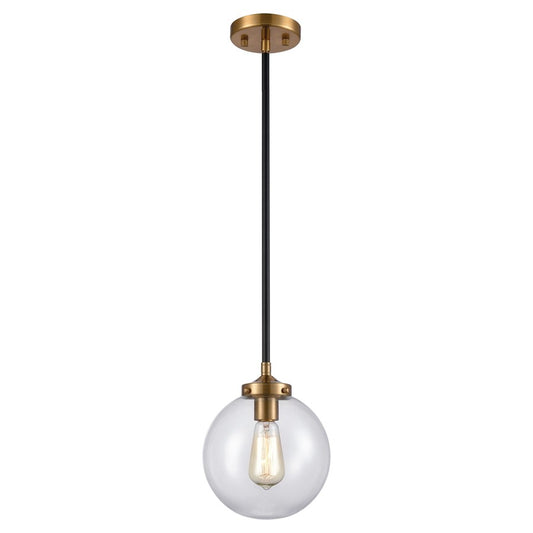 Atlas Lighting Boudreaux 8in 1-Light Mini Pendant | Midcentury Antique Gold and Matte Black with Clear Glass | Kitchen Island | Model CL11544-GD