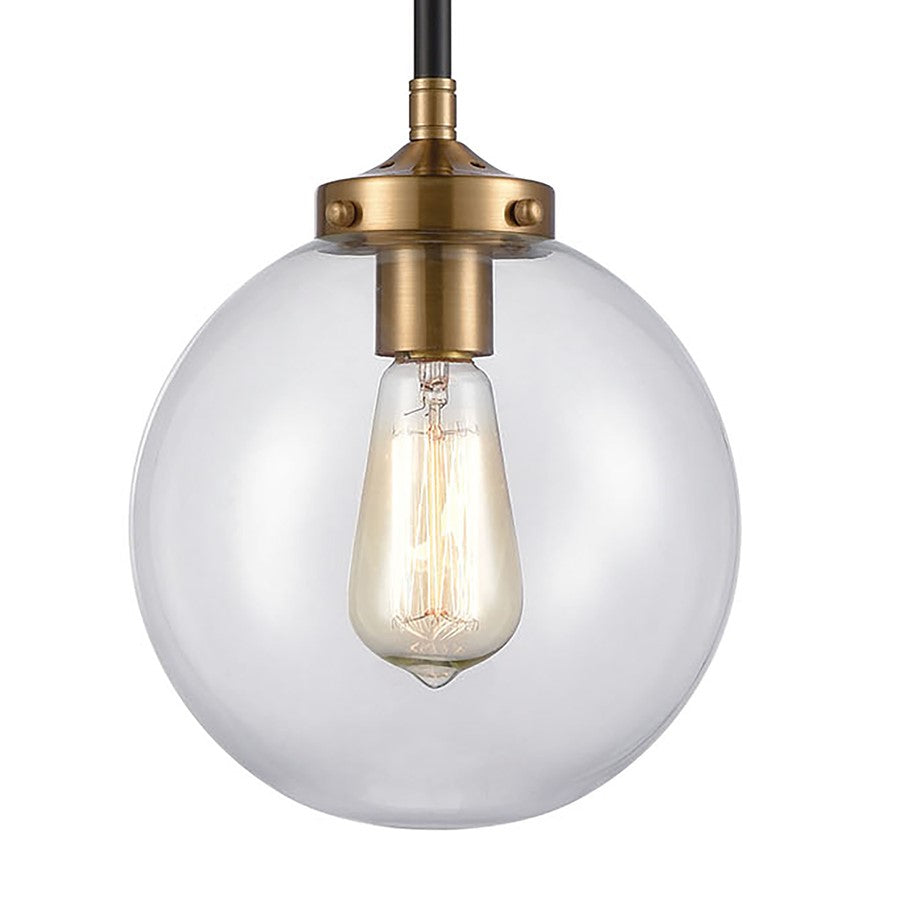 Atlas Lighting Boudreaux 8in 1-Light Mini Pendant | Midcentury Antique Gold and Matte Black with Clear Glass | Kitchen Island | Model CL11544-GD